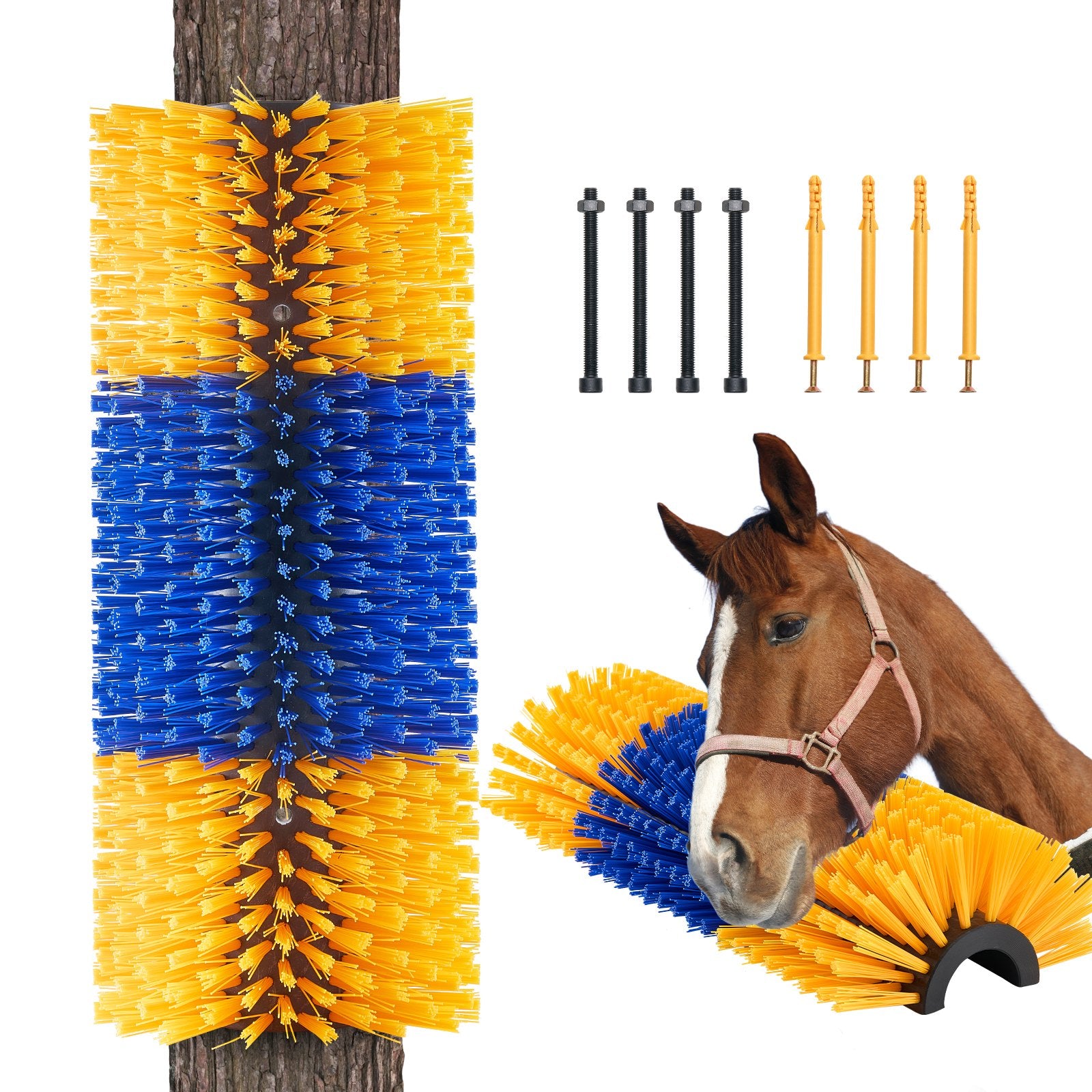VEVOR Livestock Scratching Brush, Horse Brush with 2 Screws, 20 x 7.5 in Cow Scratcher, for Back Itch Relief & Keep Cleaning, Grooming & Scratching Post Brush for Horse, Pig, Cattle Supplies