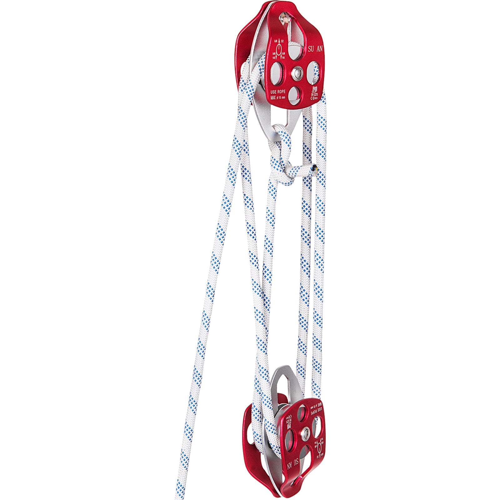 VEVOR Twin Sheave Block and Tackle 1.09-1.27cm 3048-6096cm Twin Sheave Block with Braid Rope 30-35KN 2994-3495KGS Double Pulley Rigging 1/2" x 200'