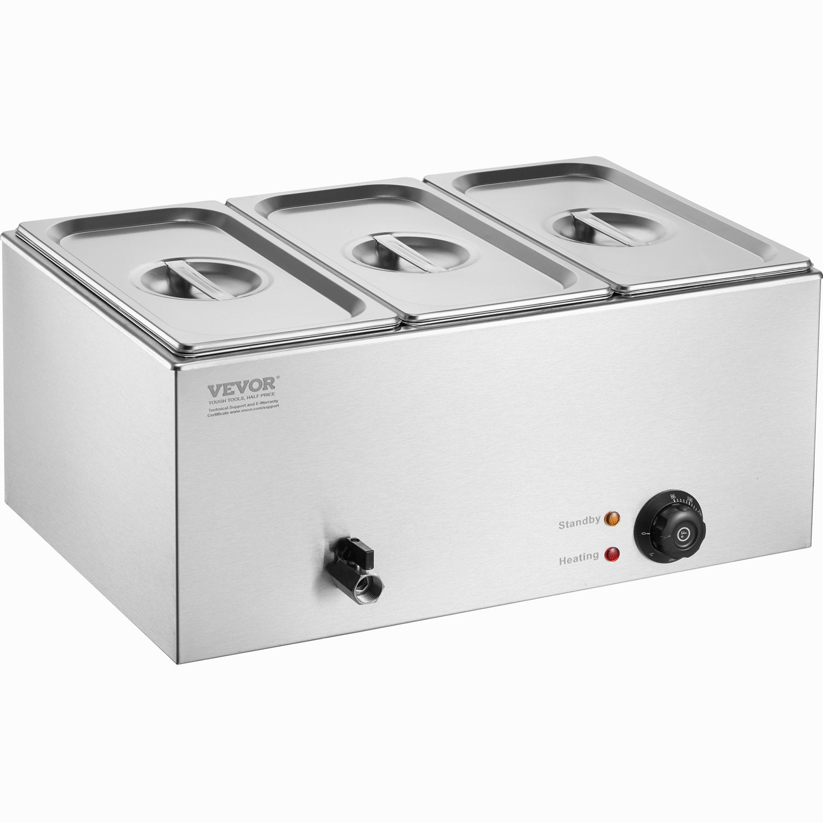 VEVOR 3-Pan Commercial Food Warmer, 16.5L Electric Steam Table, 1200W Professional Countertop Stainless Steel Buffet Bain Marie with 30 - 85℃ Temp Control for Catering and Restaurants, Silver