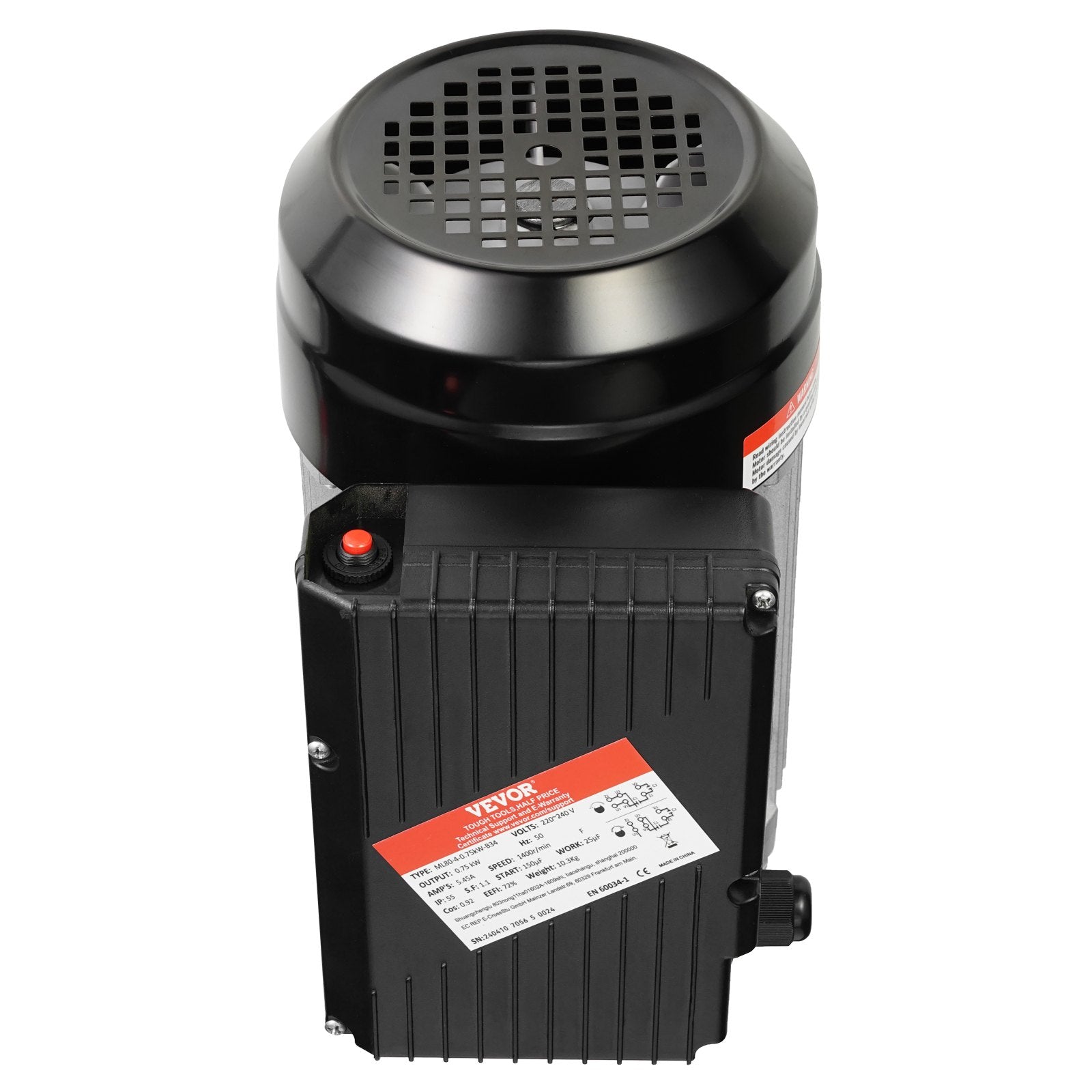 VEVOR 0.75KW Electric Motor 1400 rpm, AC 220 240V 5.45A, 80, B34 Frame, Air Compressor Motor Single Phase, 19mm Keyed Shaft, CW/CCW Rotation for Agricultural Machinery and General Equipment