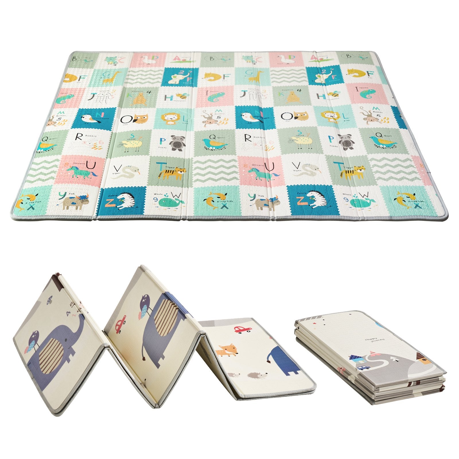 VEVOR Baby Play Mat, 71""x79"" Extra Large Baby Crawling Mat, Non-Slip One-Piece Foam Baby Playmat, Foldable Reversible Floor Mat with Travel Bag, Waterproof Activity Playmat for Babies Toddlers Infants