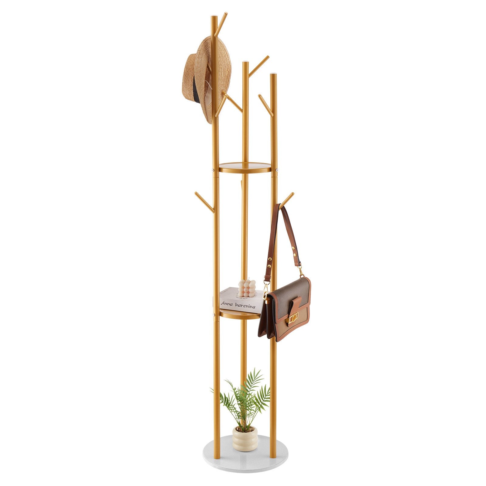 VEVOR Coat Rack, Freestanding Coat Rack Stand with Quartz Stone Base & 9 Hooks, Free Standing Hall Coat Tree for Entryway, Bedroom, Office, Living Room, Modern Clothes Hanger for Coat, Hat, Scarf, Bag