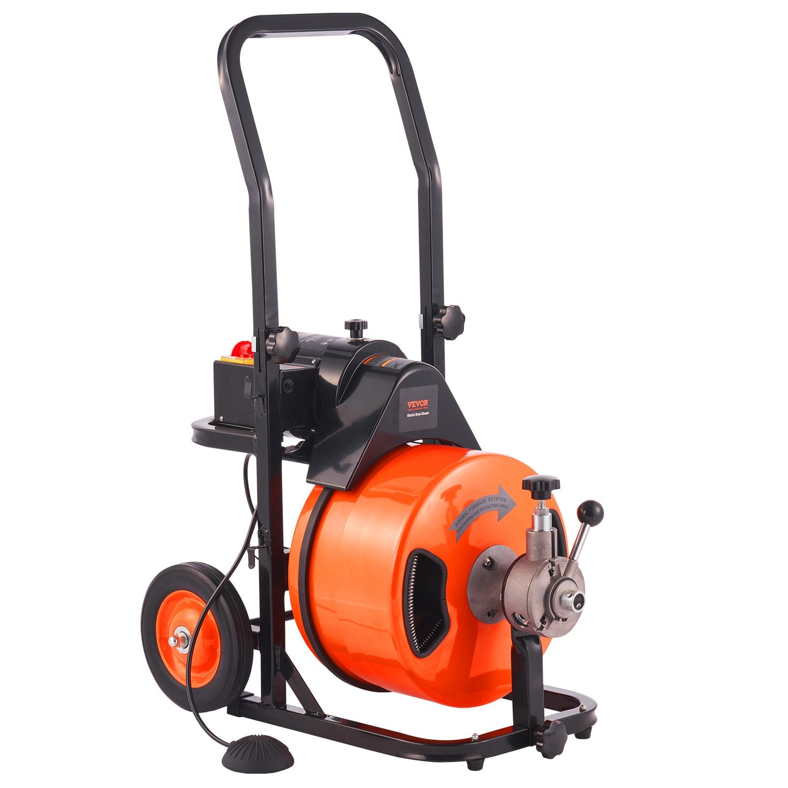 VEVOR 100FT x 1/2Inch Drain Cleaner Machine Sewer Auger Auto Feed with 4 Cutter & Air-Activated Foot Switch for 2" to 4" Pipes