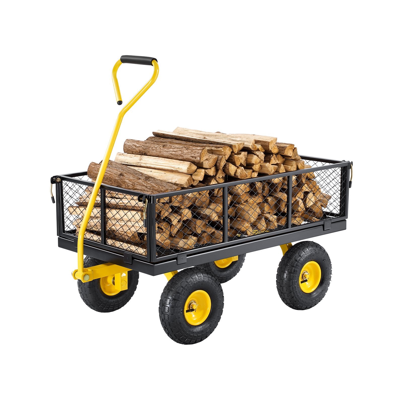 VEVOR 900 Lbs Heavy Duty Steel Garden Cart, Garden Wagon Cart on Wheels, Outdoor Metal Yard Utility Wagon Carts with 10" Tires and Mesh Removable Sides Convert to Flatbed and 180°Rotating Handle