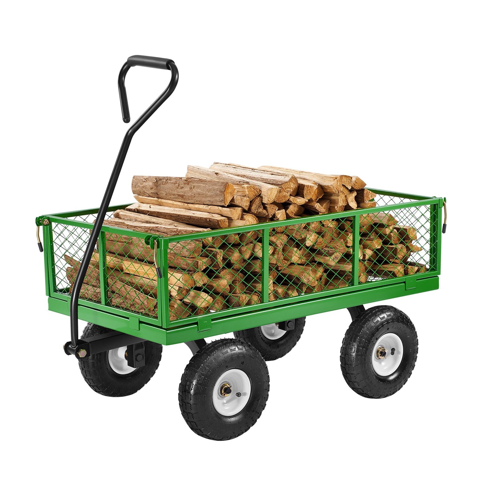 VEVOR 900 Lbs Steel Garden Cart on Wheels, Heavy Duty Pullable Garden Wagon Yard Cart, Outdoor Metal Utility Wagon with 10" Tires and Mesh Removable Sides Convert to Flatbed , and 180°Rotating Handle