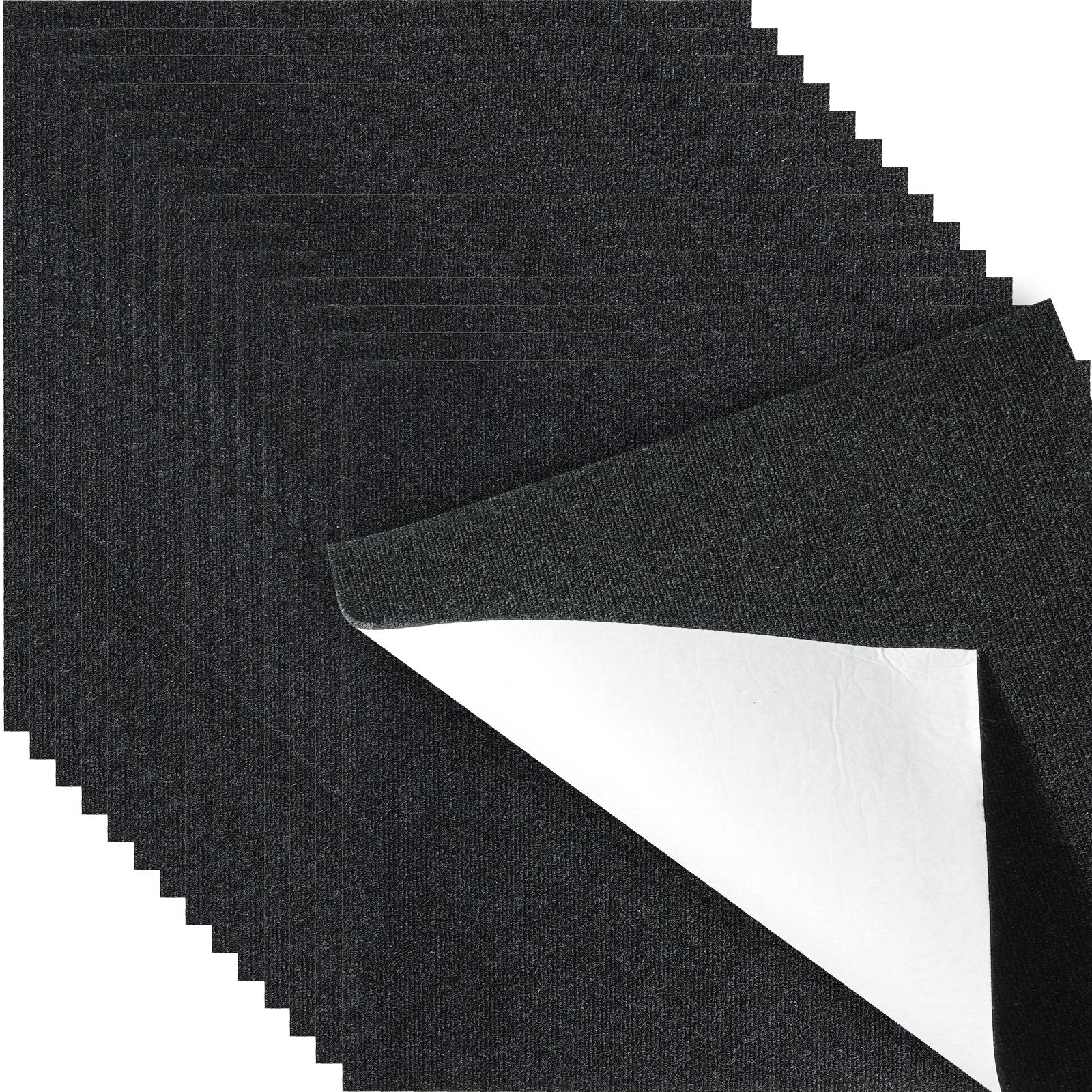 VEVOR Carpet Tiles Peel and Stick, 24” x 24” Squares Self Adhesive Carpet Floor Tile, Soft Padded Carpet Tiles, Easy Install DIY for Bedroom Living Room Indoor Outdoor 15Tiles, Carbon Black