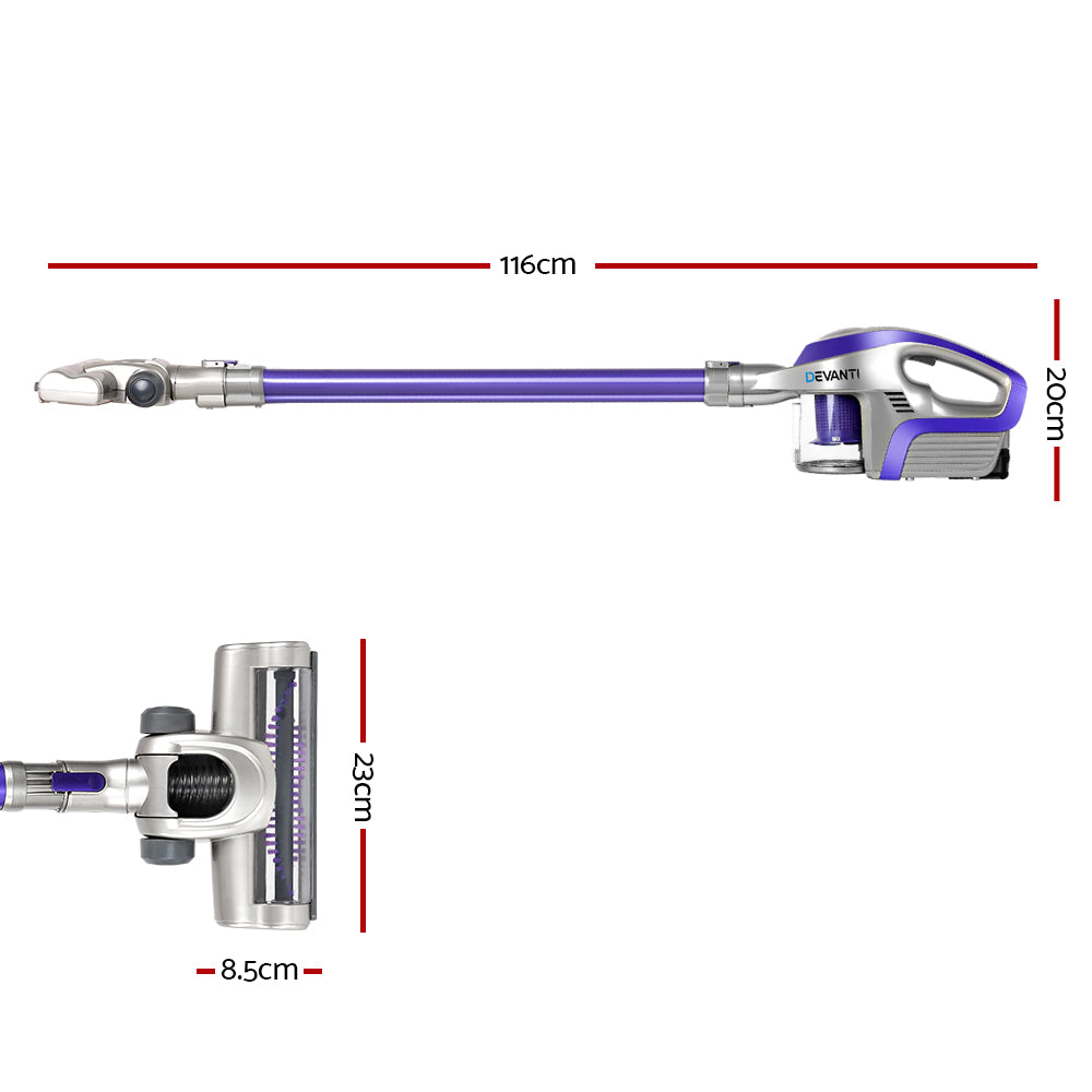 Devanti Cordless Stick Vacuum Cleaner 150W HEPA Purple