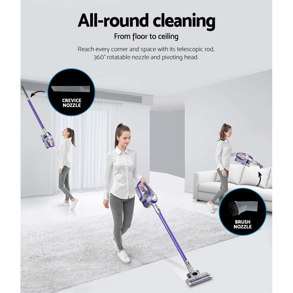 Devanti Cordless Stick Vacuum Cleaner 150W HEPA Purple