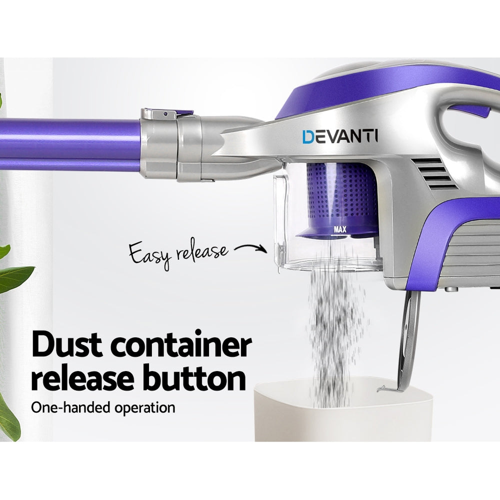 Devanti Cordless Stick Vacuum Cleaner 150W HEPA Purple