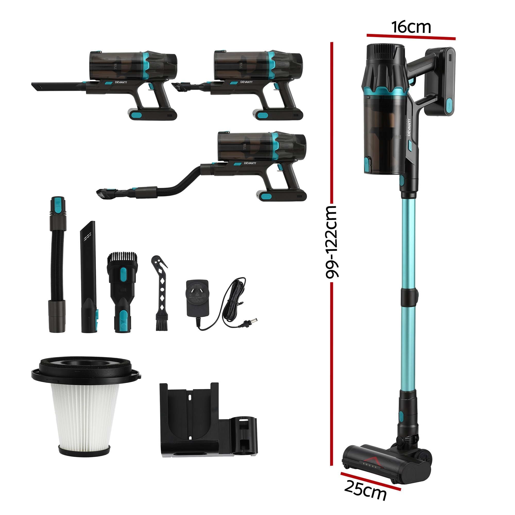 DEVANTI 30000Pa Cordless Stick Vacuum Cleaner 4-in-1 Handheld Vac, Green