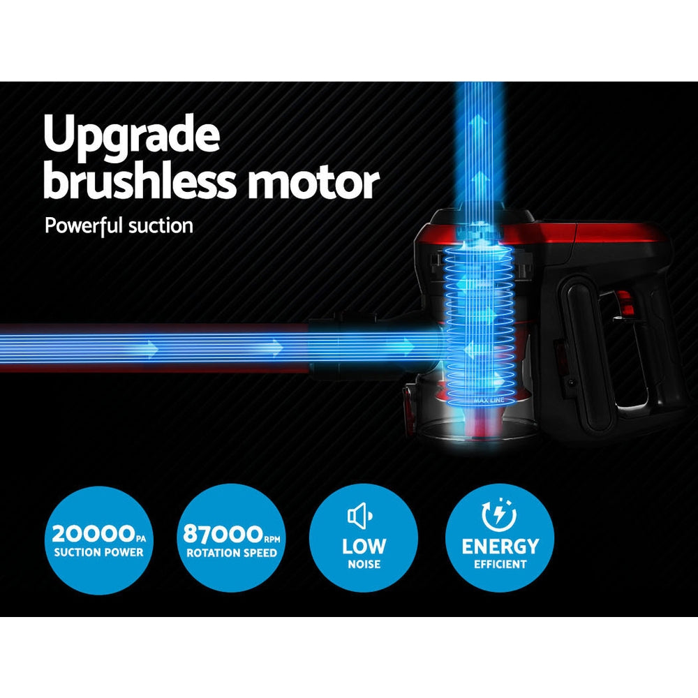 Devanti 250W Cordless Stick Vacuum Cleaner Brushless Red