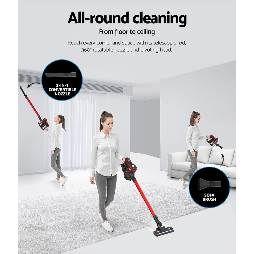 Devanti 250W Cordless Stick Vacuum Cleaner Brushless Red