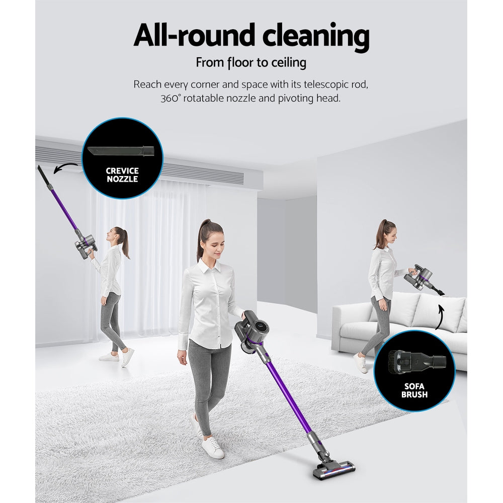 Devanti 120W Cordless Stick Vacuum Cleaner Bagless Purple