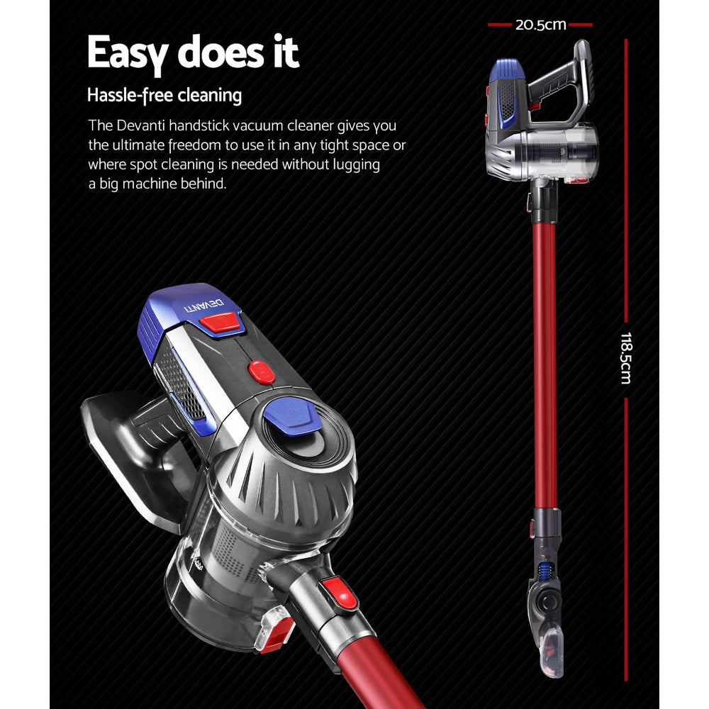 Devanti 150W Cordless Stick Vacuum Cleaner Bagless Red