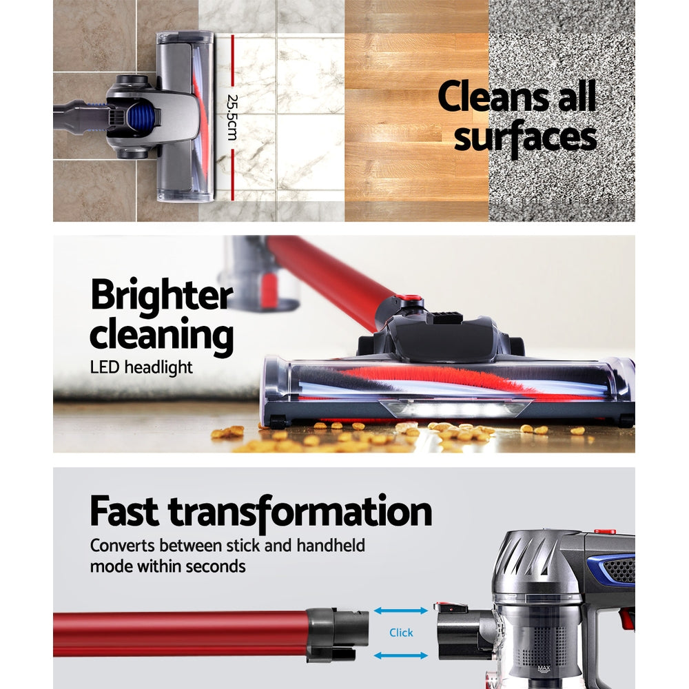 Devanti 150W Cordless Stick Vacuum Cleaner Bagless Red