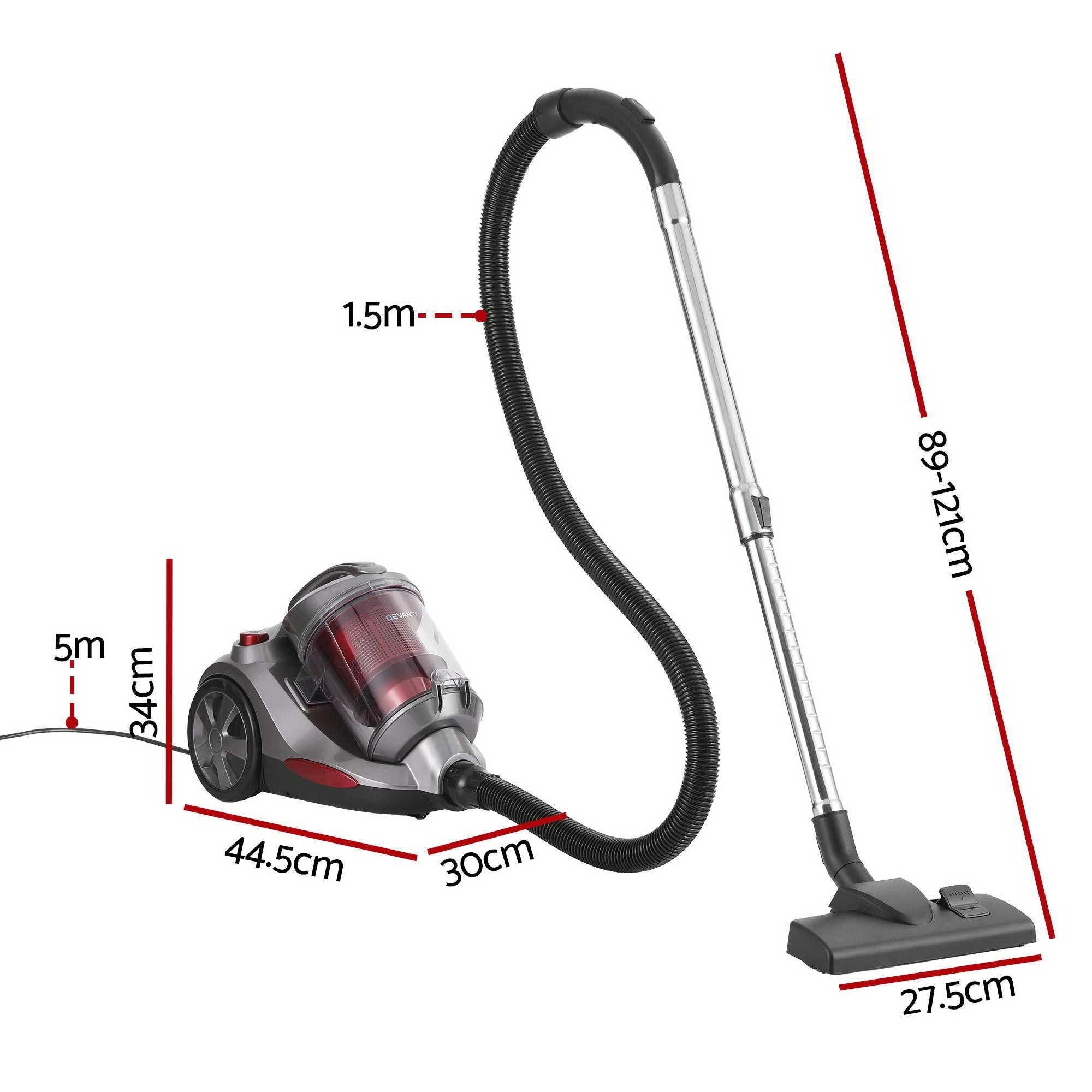 Devanti Vacuum Cleaner Bagless Canister 2000W 25kPa Powerful Suction 4L
