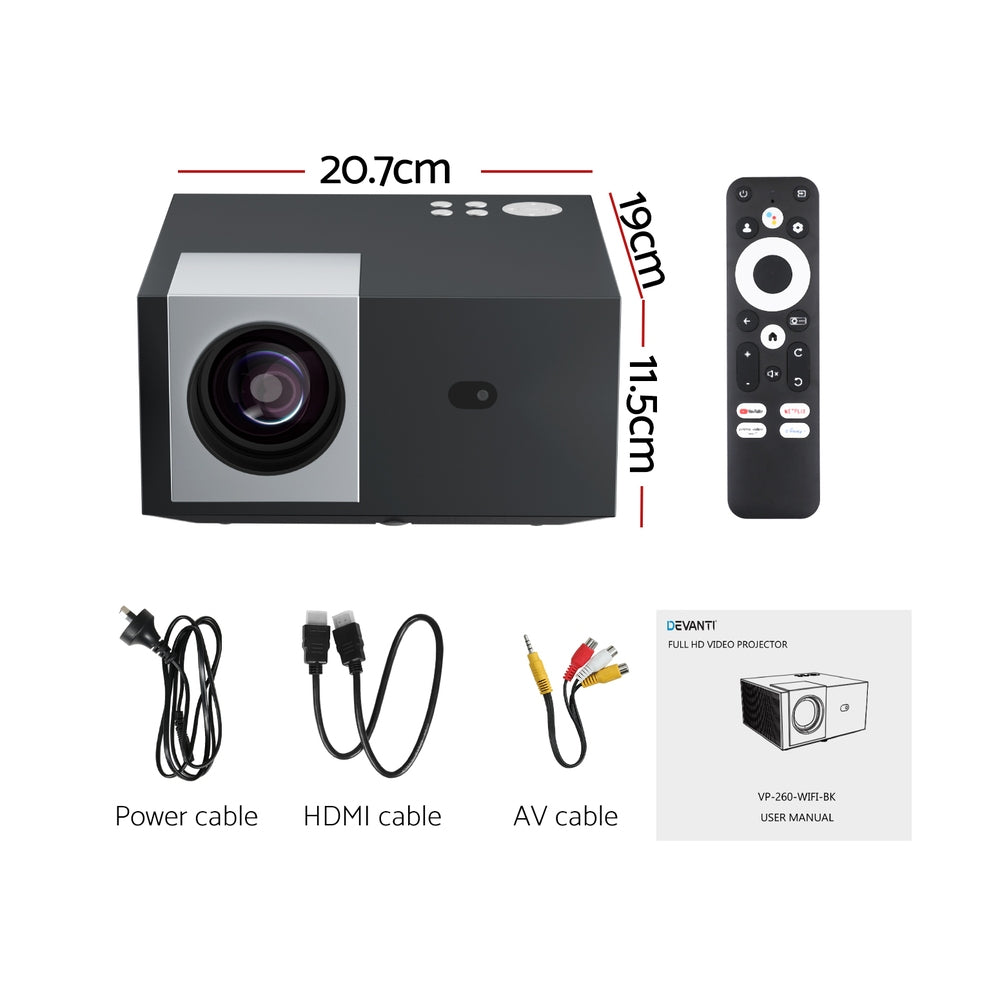 Devanti 4K 1080P Home Cinema Projector Google TV 5G WiFi