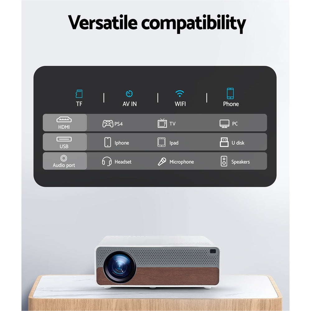 Devanti 4K Portable Video Projector Home Theatre WiFi HDMI 1080P