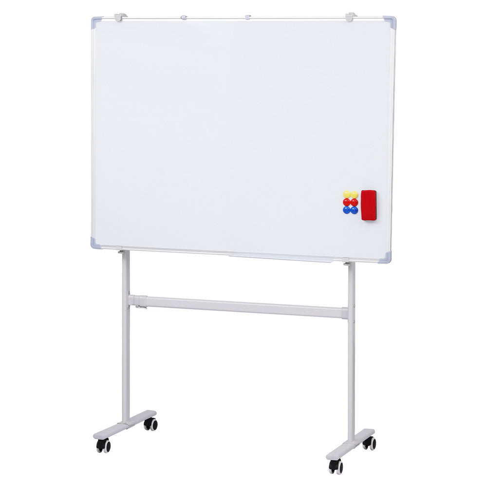 Double-Sided Magnetic Standing Whiteboard 90x120cm with Wheels
