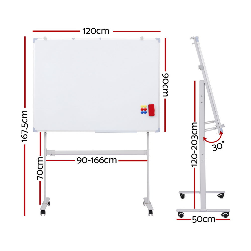 90x120cm Magnetic Whiteboard Double-Sided with Wheels