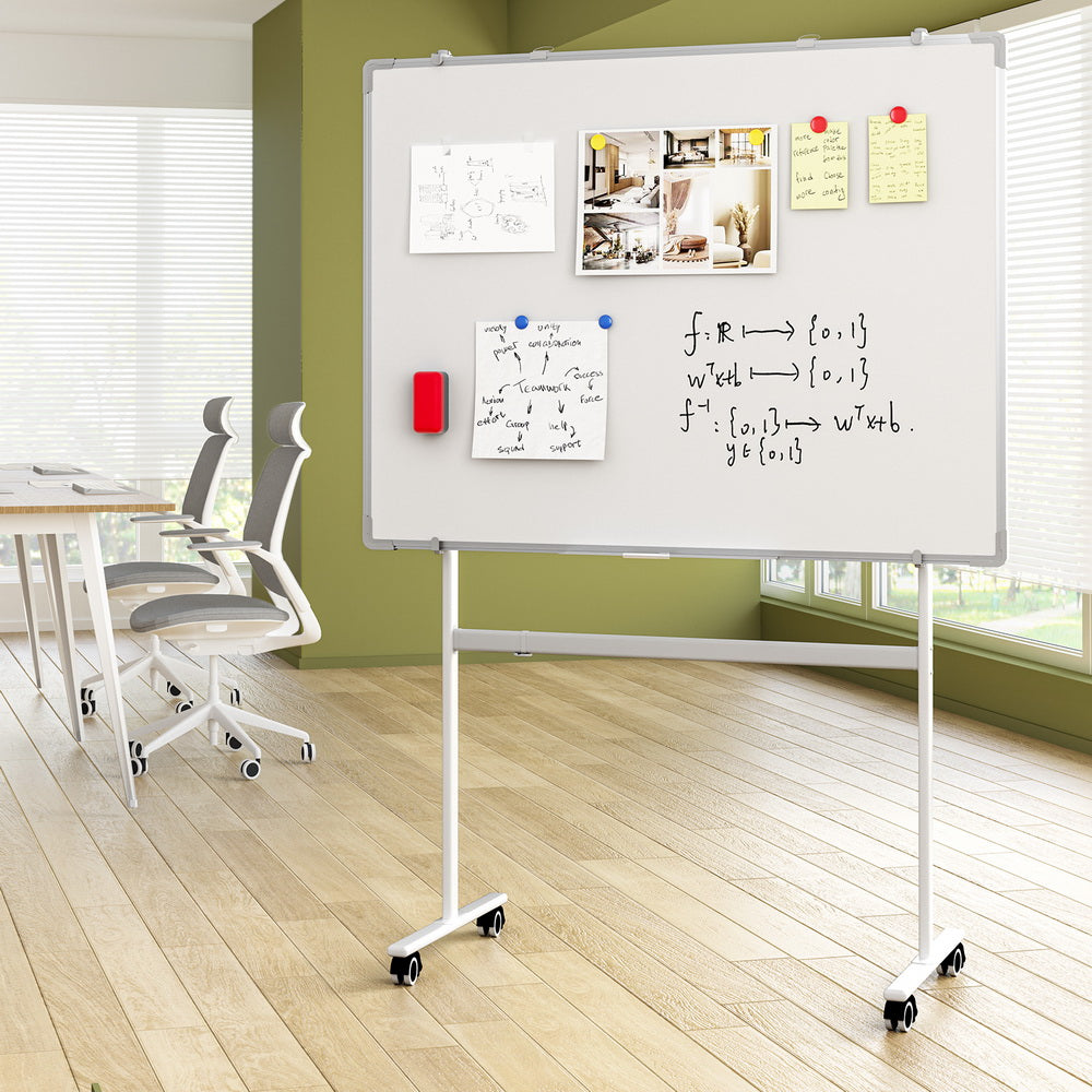 90x120cm Magnetic Whiteboard Double-Sided with Wheels