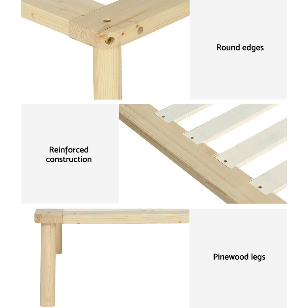 AMBA King Bed Frame Wooden Base Pine Timber