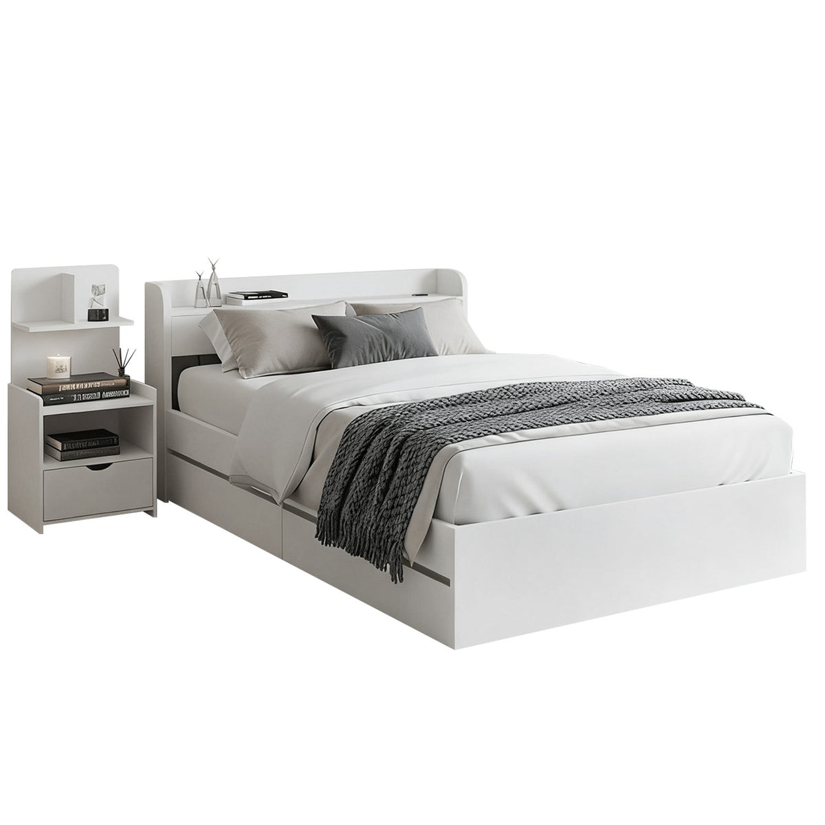 Aura Single Bed Frame with USB Charging Ports and Bedside Table