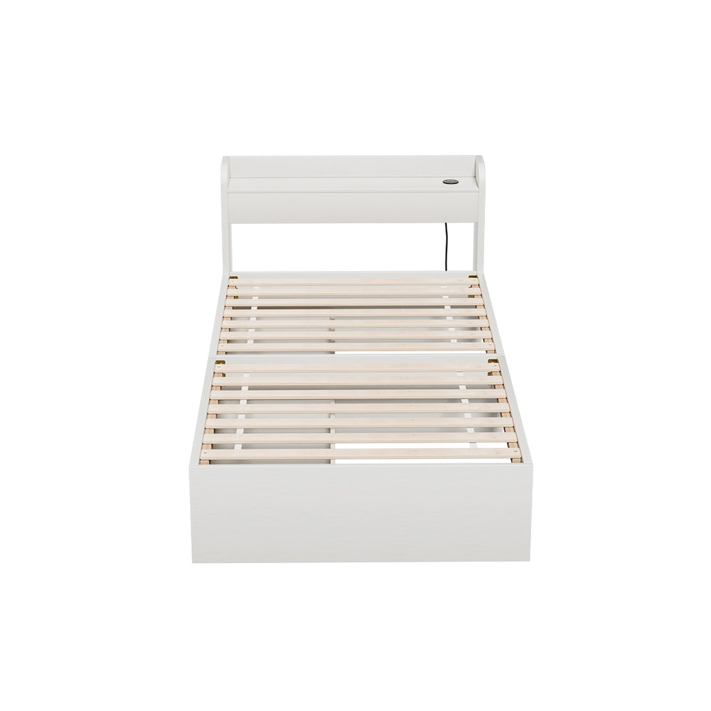 Aura Single Bed Frame Mattress Base USB Charging Ports 2 Storage Drawers White