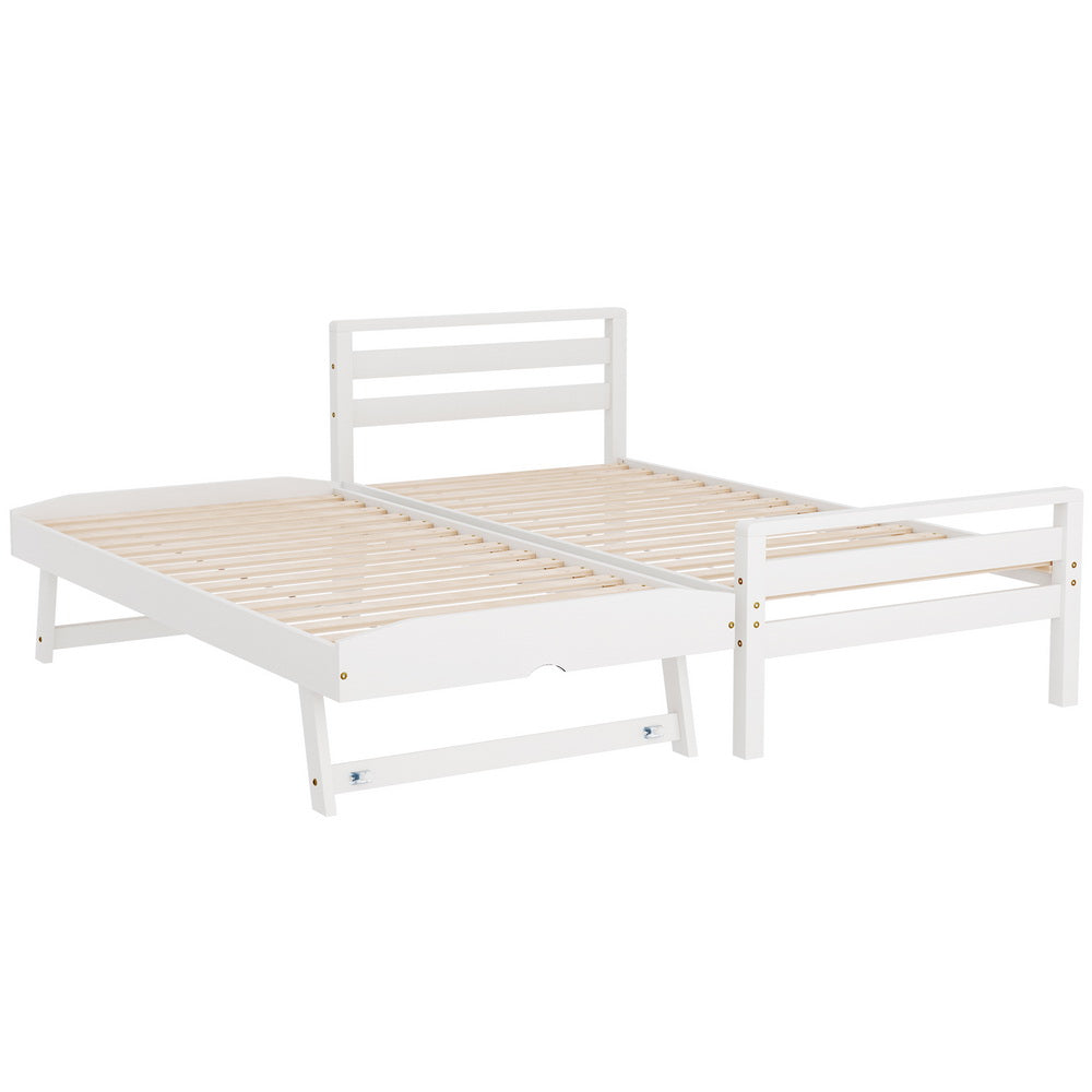 Avis Single Bed Frame 2-in-1 Trundle Wooden White