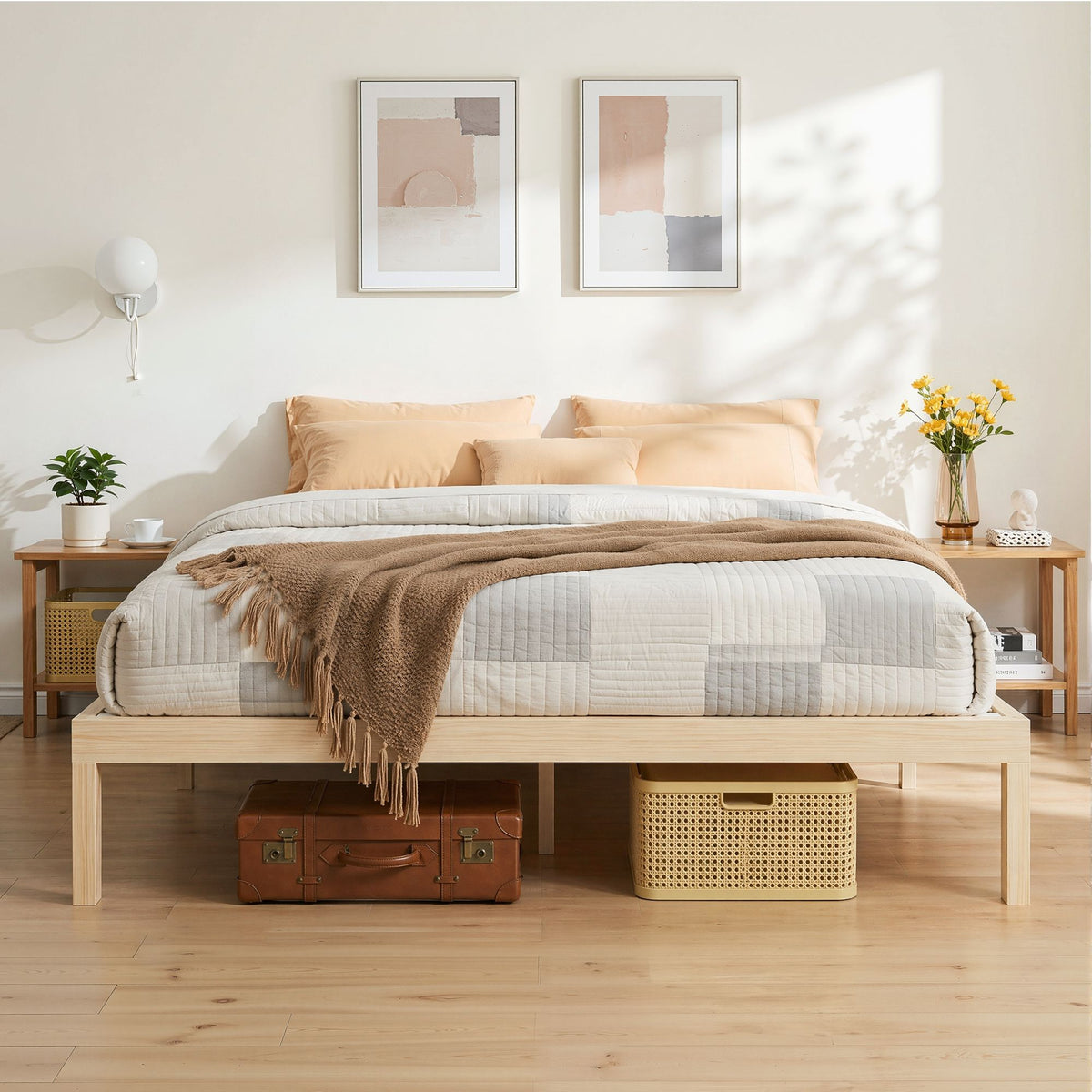 Bruno King Size Wooden Platform Bed Frame Timber Pine