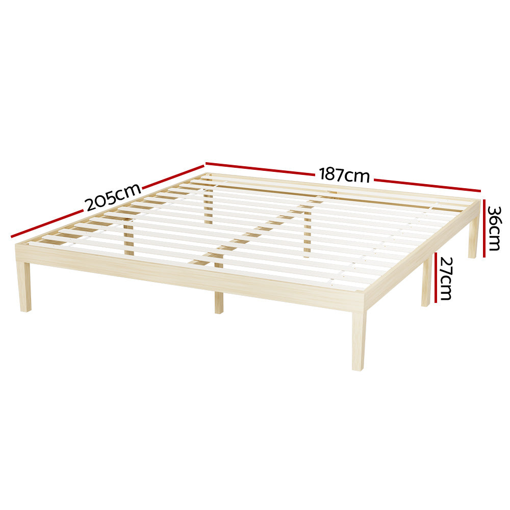 BRUNO King Bed Frame Wooden Pine Platform