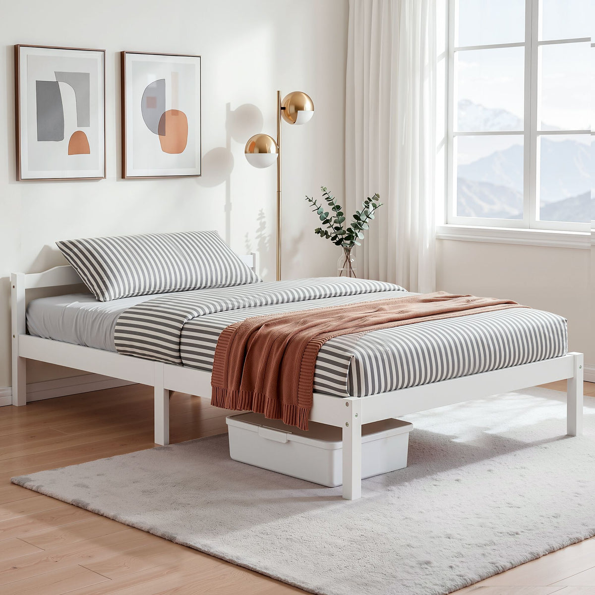 Lexi Double Bed Frame Solid Pine Wood with Slats White