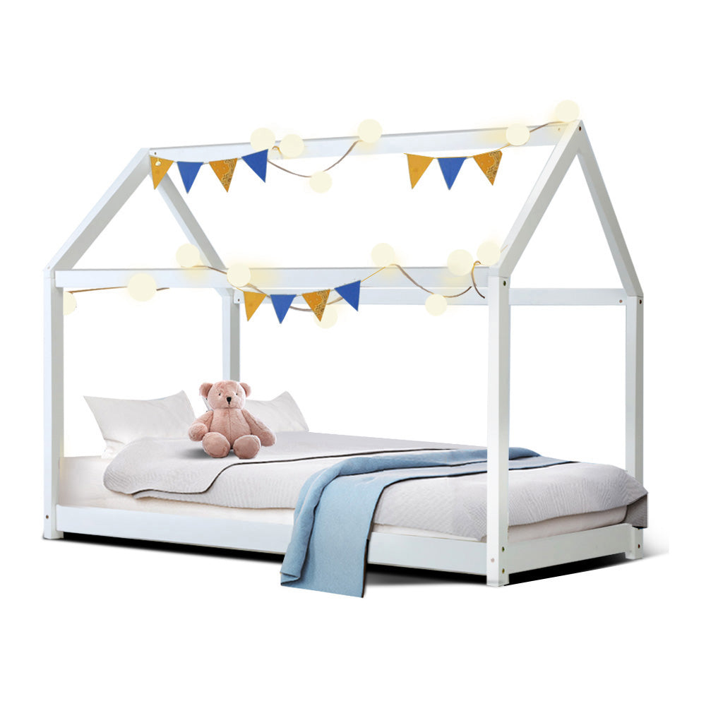 Casa Kids House Bed Frame Solid Pine Wood White