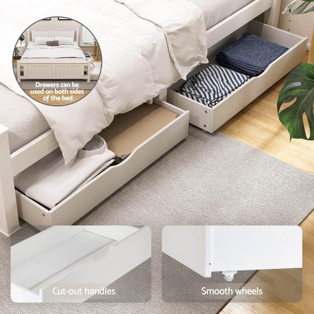 RIO Double Wooden Platform Bed Frame 2 Storage Drawers White