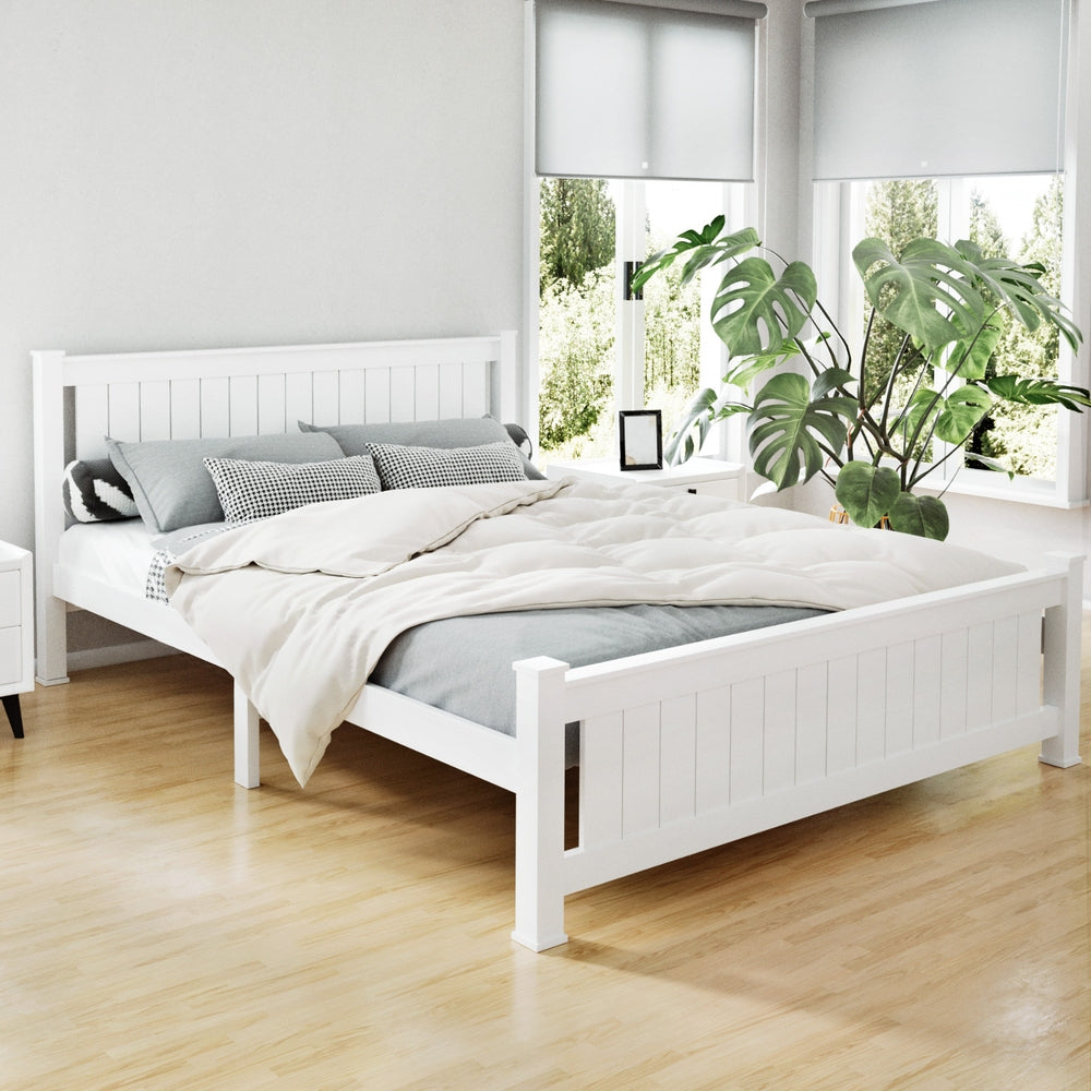 Rio Queen Size Wooden Bed Frame Solid Pine White