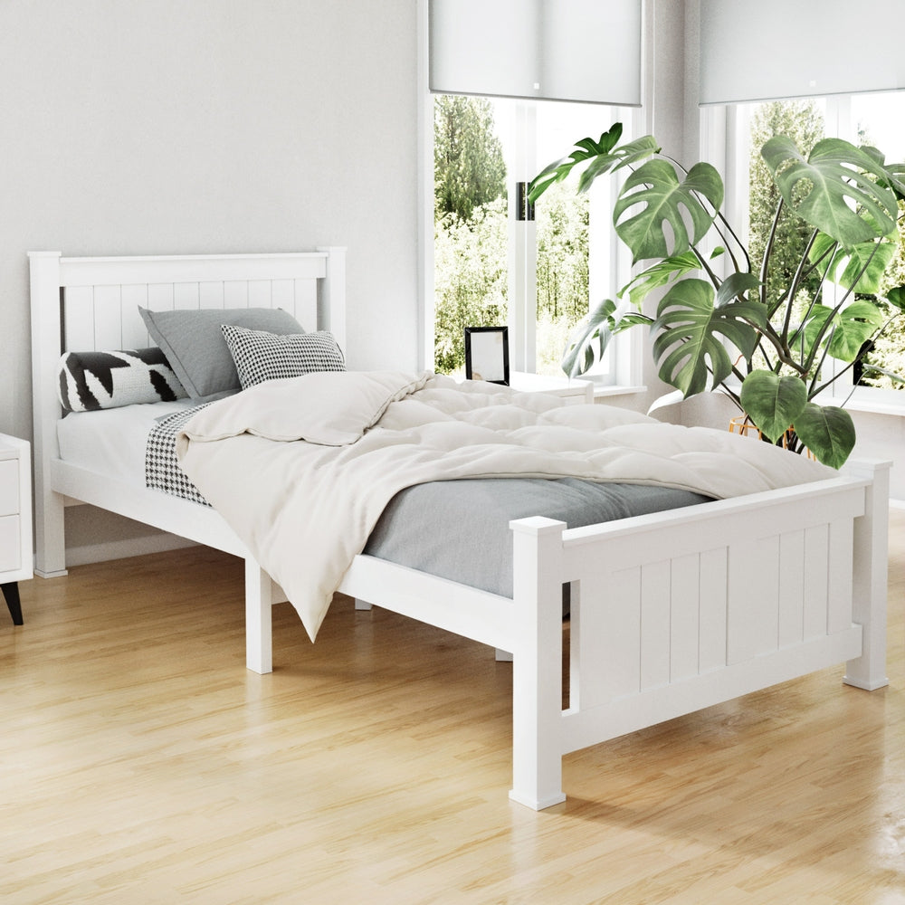 Rio Single Size Solid Pine Bed Frame with Headboard White