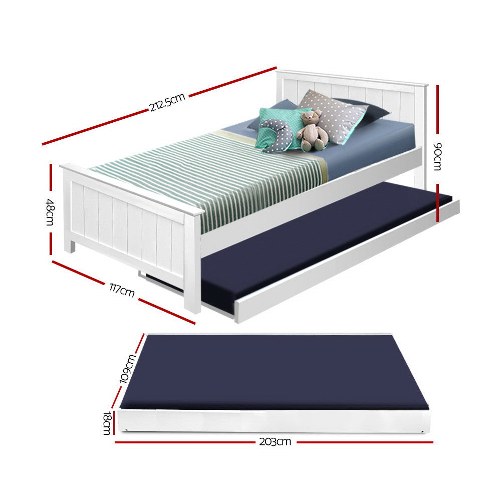 Elvis King Single Wooden Trundle Daybed White