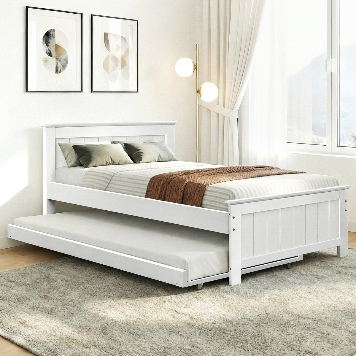 Elvis King Single Wooden Trundle Bed Frame White