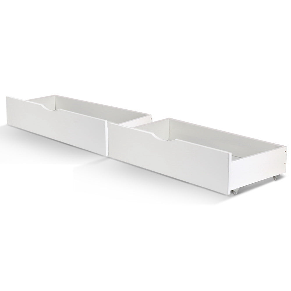 Artiss Single Bed Trundle Storage Drawers White Set of 2