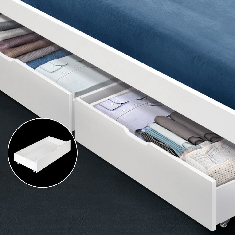 Artiss Single Bed Trundle Storage Drawers White Set of 2