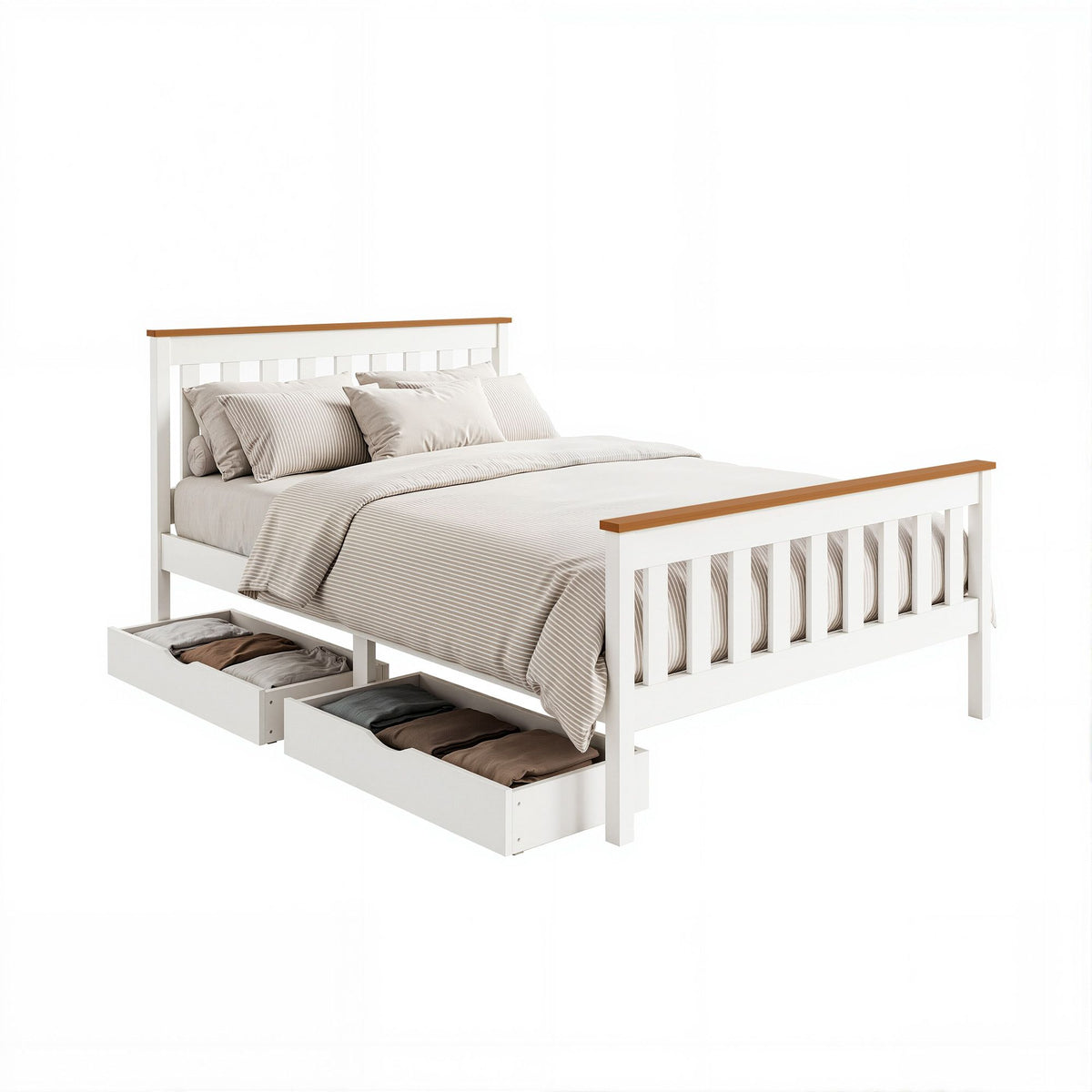 Pony Double Wooden Bed Frame with 2 Storage Drawers White
