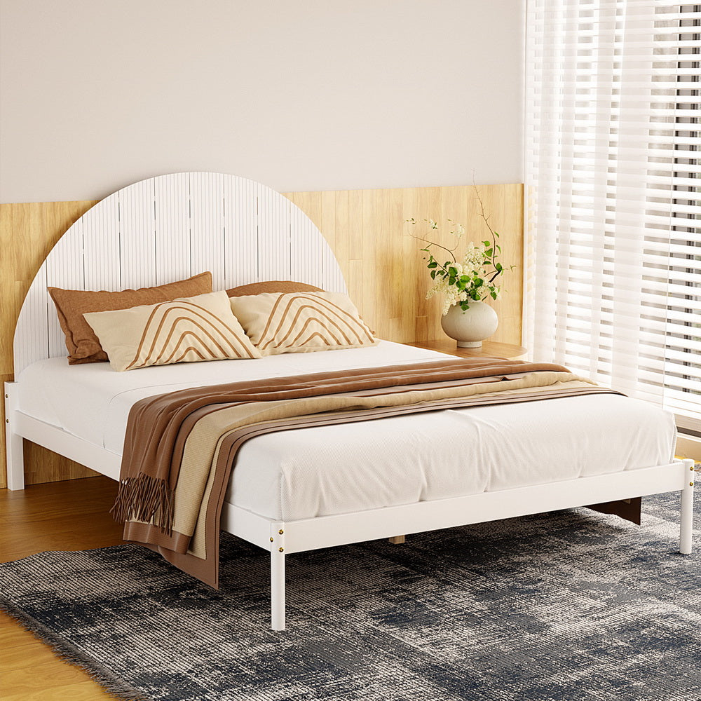 Daly Queen Size Wooden Bed Frame with Semicircular Headboard White