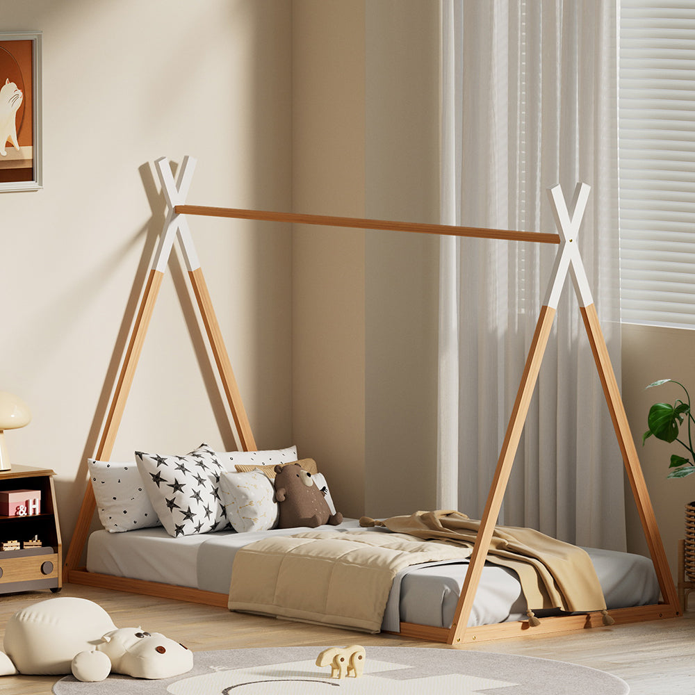 Enid Single Pine Wood Kids House Bed Frame Oak
