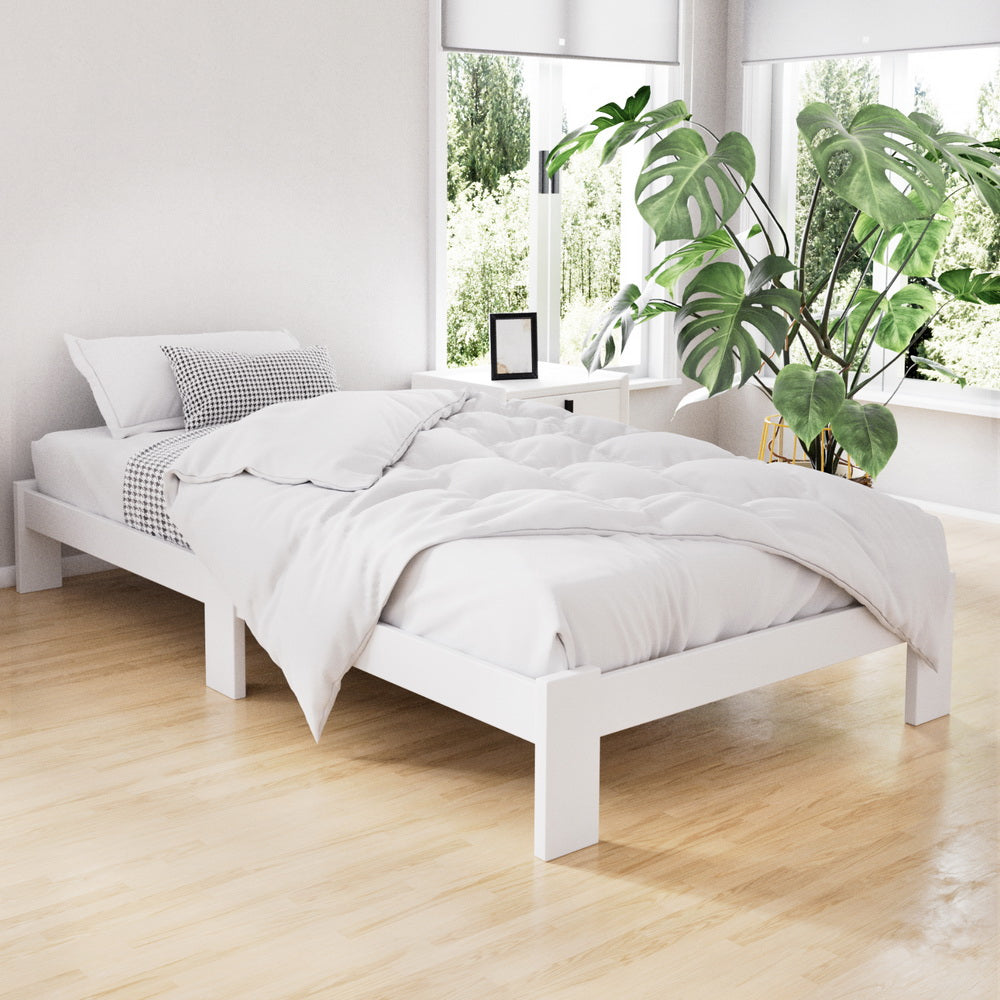 Jade King Single Wooden Bed Frame White