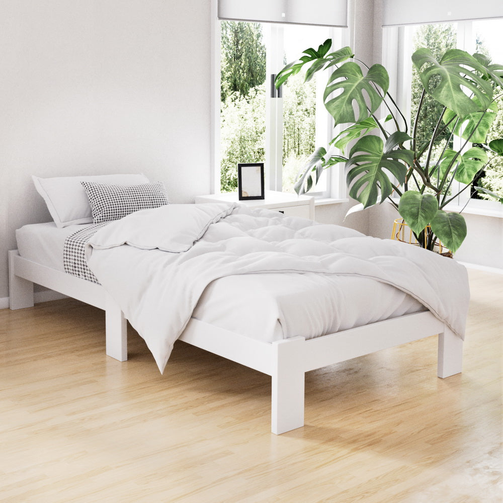 Jade Single Wooden Bed Frame White