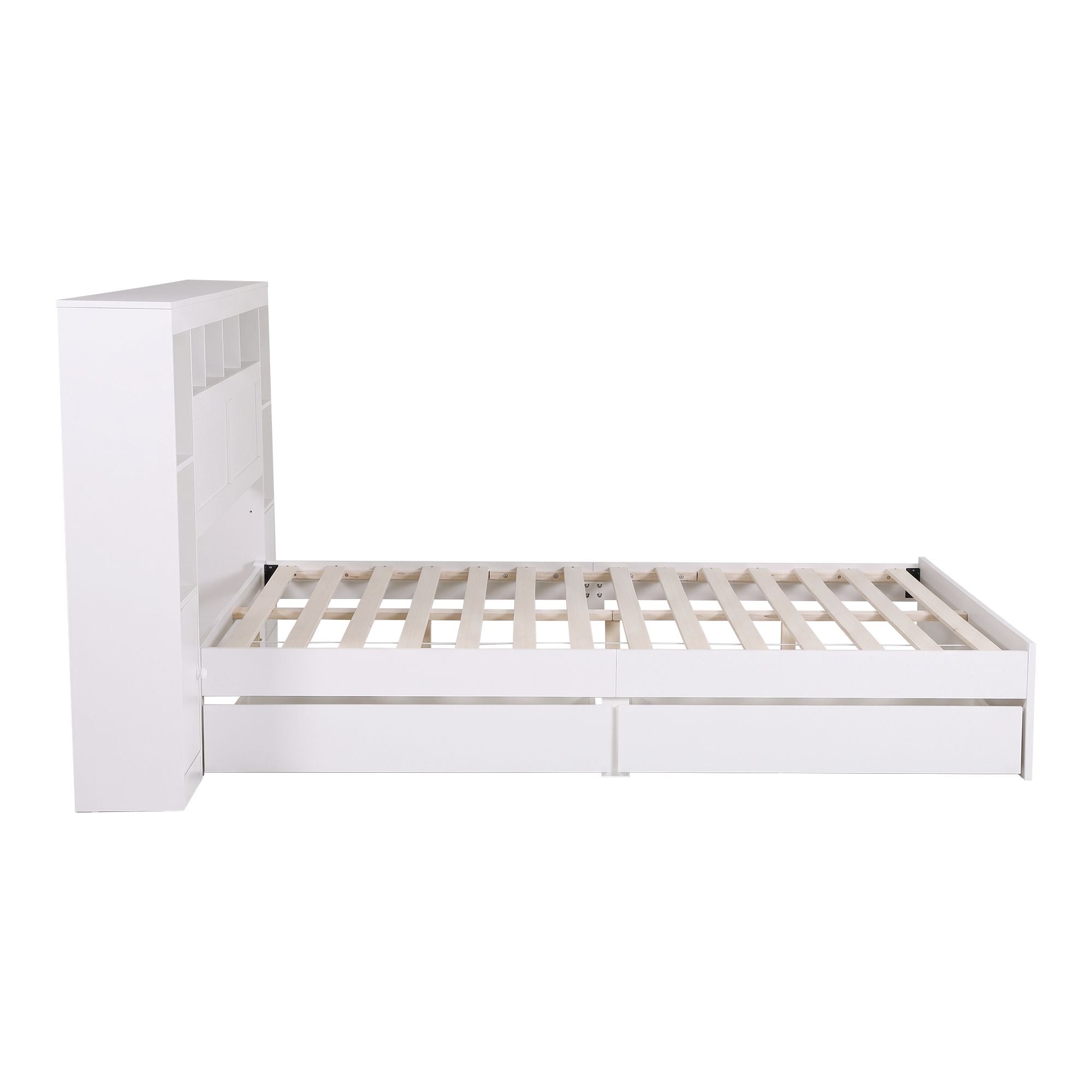 Artiss Queen Bed Frame with Storage Bookcase Headboard, USB & Type-C Ports & Drawers White