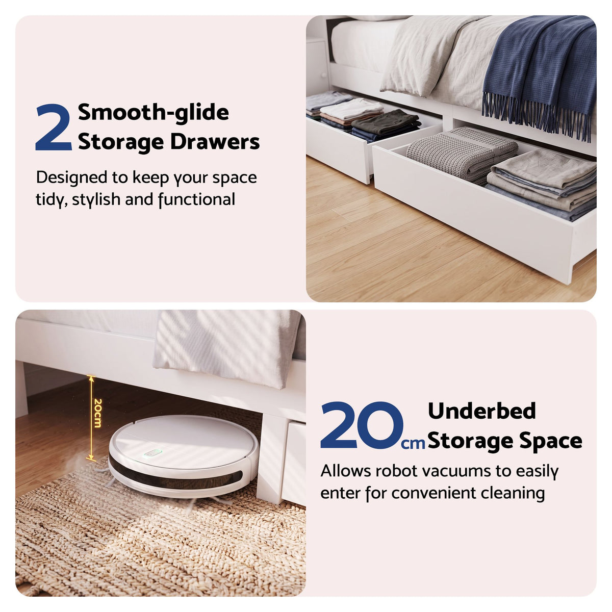Artiss Queen Bed Frame with Storage Bookcase Headboard, USB & Type-C Ports & Drawers White