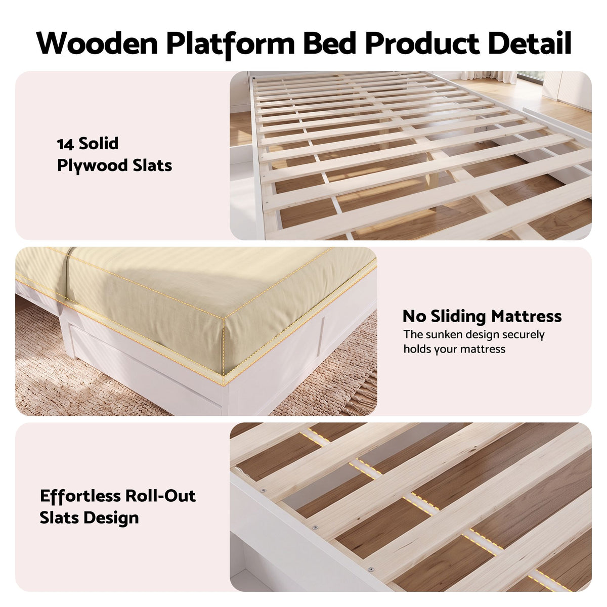 Artiss Queen Bed Frame with Storage Bookcase Headboard, USB & Type-C Ports & Drawers White