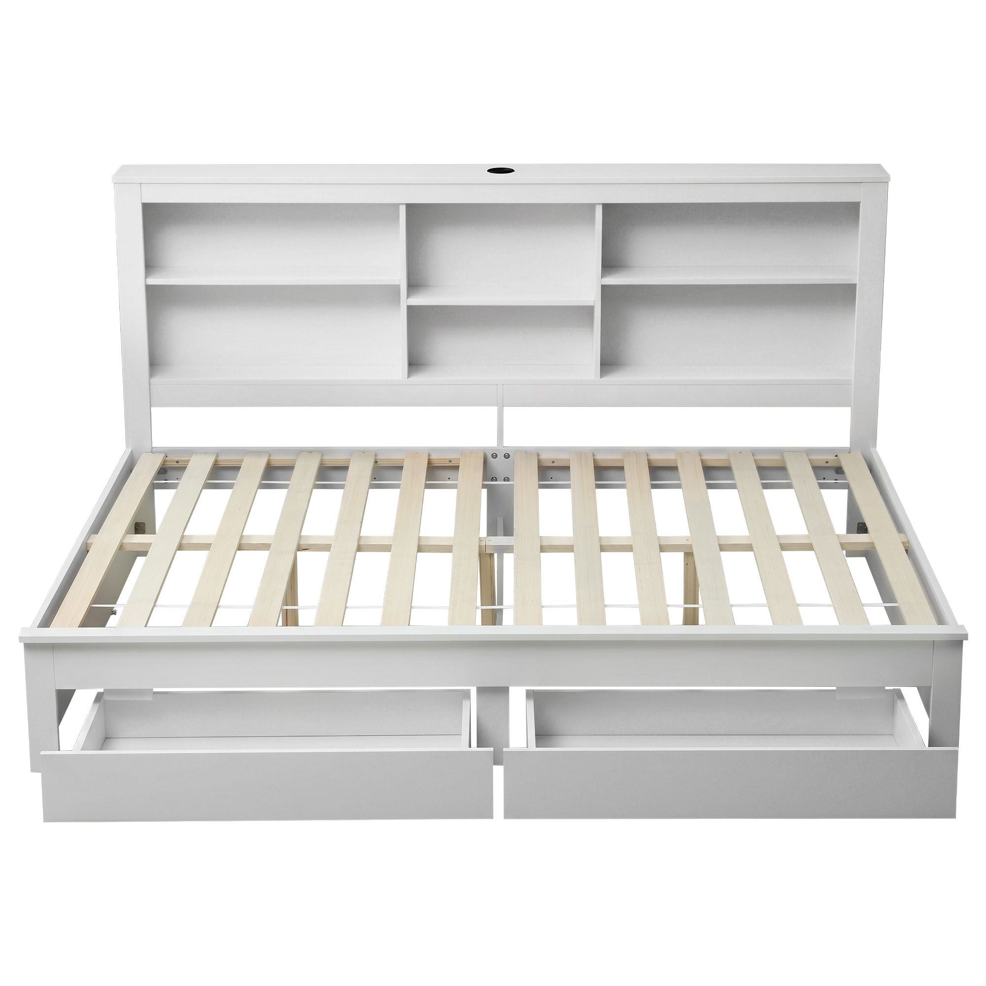 Artiss Noise-Free White Farmhouse Solid Wood Double Platform Bed Frame with Storage Headboard, Charging Station and Drawers for Bedroom and Apartment