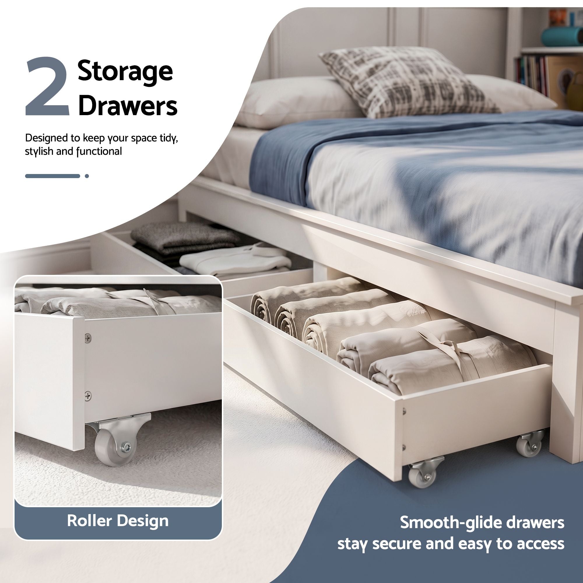 Artiss Noise-Free White Farmhouse Solid Wood Double Platform Bed Frame with Storage Headboard, Charging Station and Drawers for Bedroom and Apartment